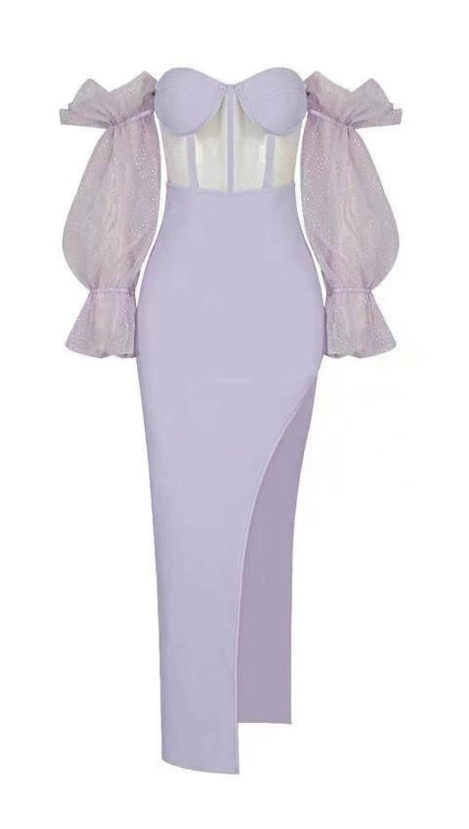 ABITO MIDI CON SPACCO E SPALLE SCOPERTE VIOLA