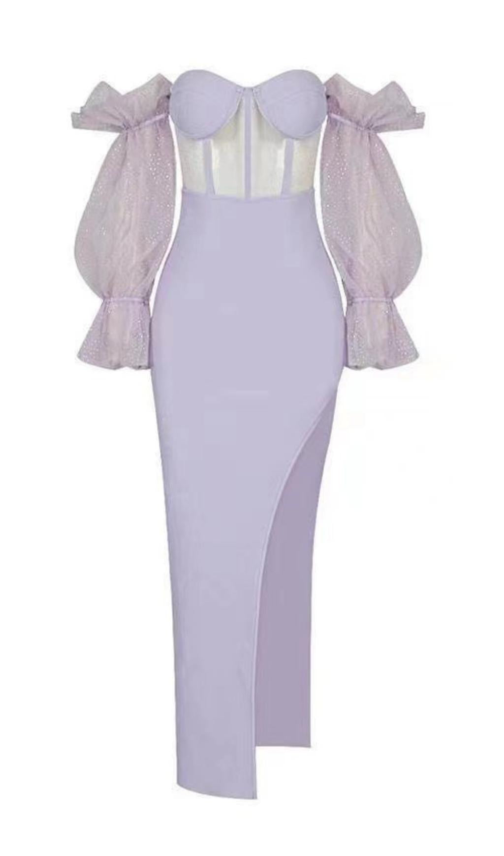 ABITO MIDI CON SPACCO E SPALLE SCOPERTE VIOLA