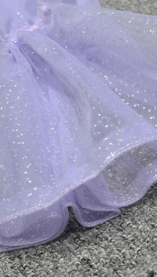 AIIZIE OFF SHOULDER SLIT MIDI DRESS IN PURPLE - product image