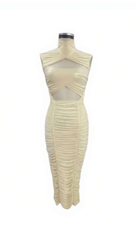 MIAMOR SLEEVELESS FLOWER CUTOUT MIDI DRESS