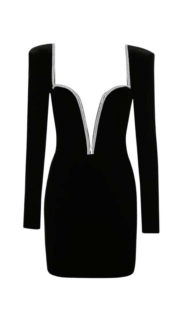AIIZIE CRYSTAL V NECK MINI DRESS IN BLACK - product image