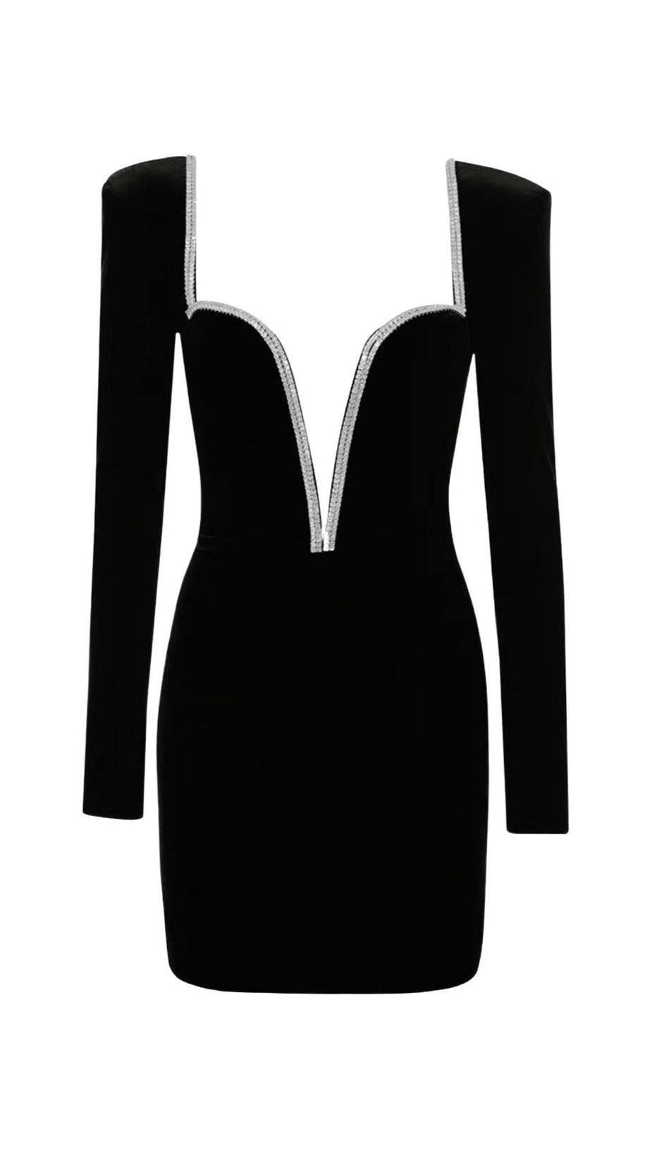 MINI ABITO CON SCOLLO A V E CRISTALLI NERO