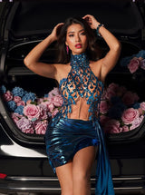 Zada Sequin Corset Draped Skirt Set