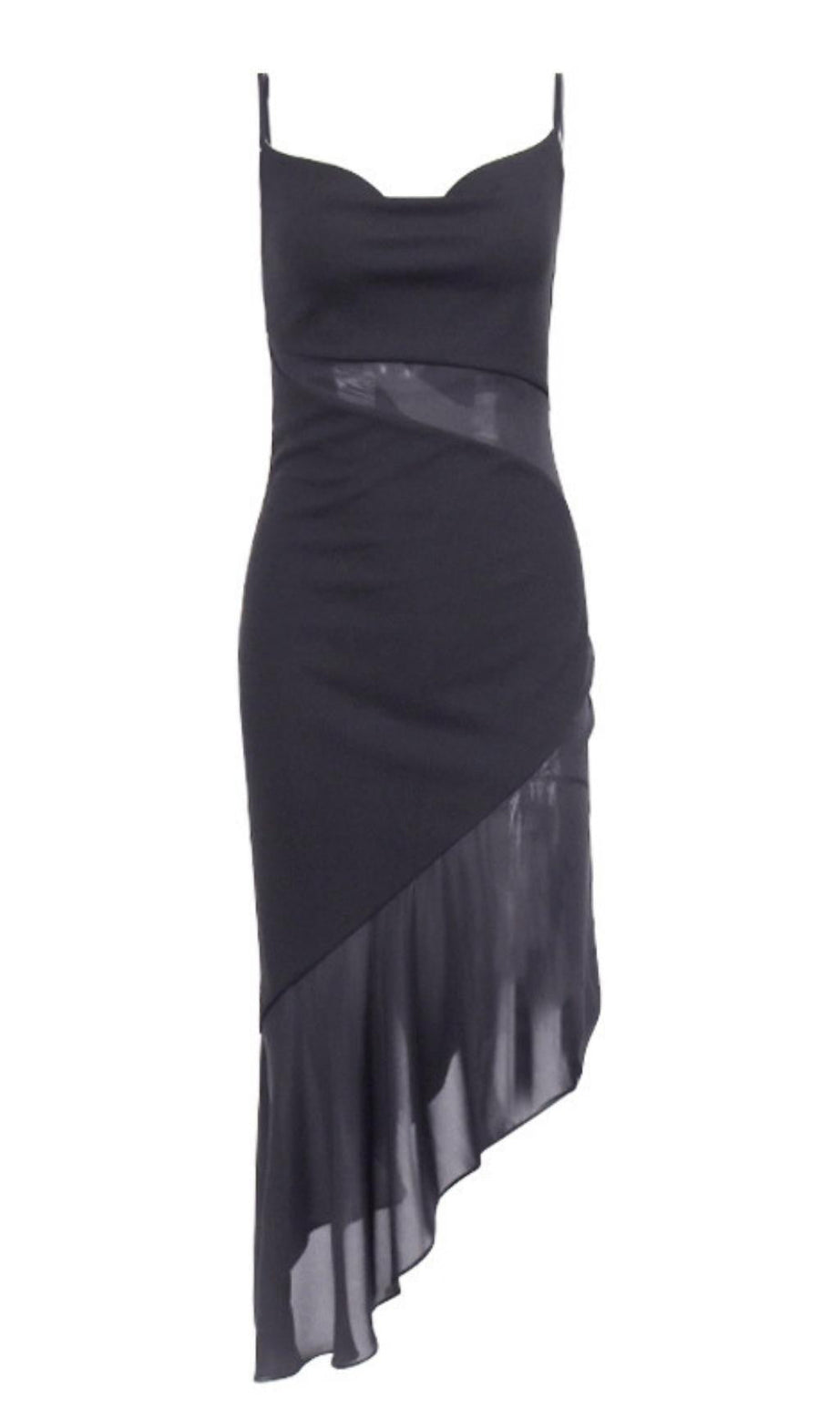 ABITO MIDI ADERENTE CON SPALLINE IN NERO