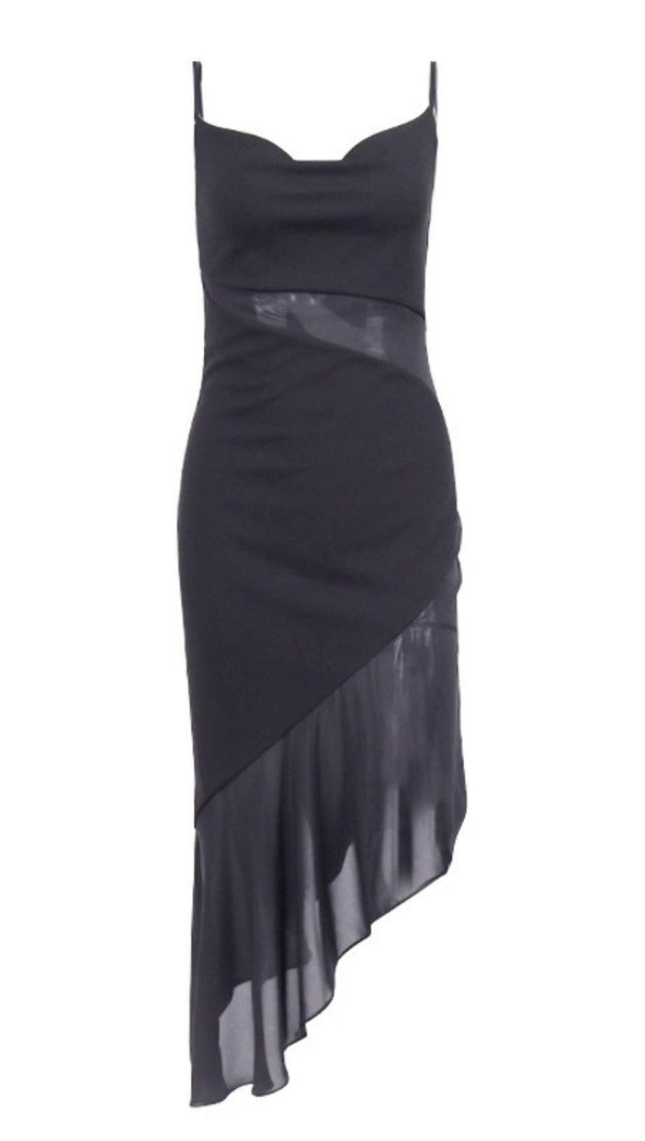 ABITO MIDI ADERENTE CON SPALLINE IN NERO