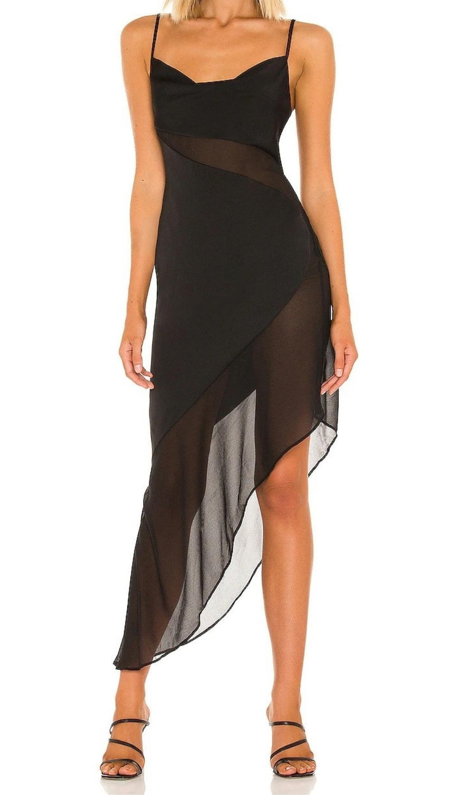 ABITO MIDI ADERENTE CON SPALLINE IN NERO