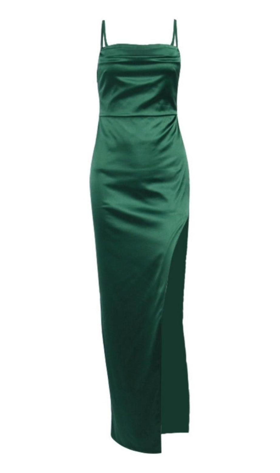 ABITO LUNGO CON SPALLINE IN RASO VERDE