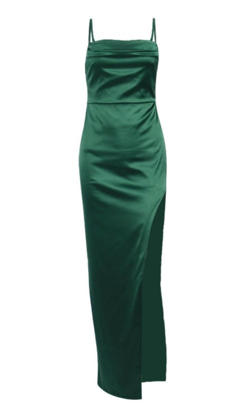 SATIN STRAP MAXI DRESS IN VERDE