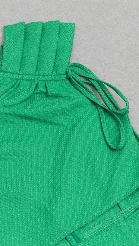 GREEN SLOPING SHOULDER HOLLOW FASHION DRESS