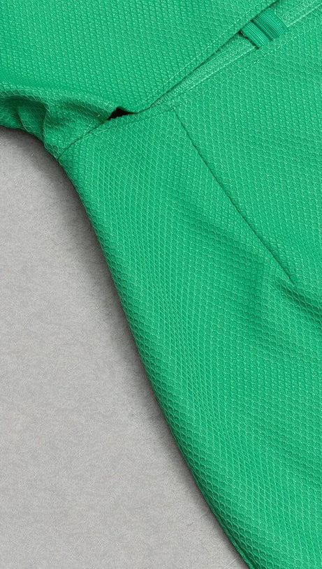 GREEN SLOPING SHOULDER HOLLOW FASHION DRESS