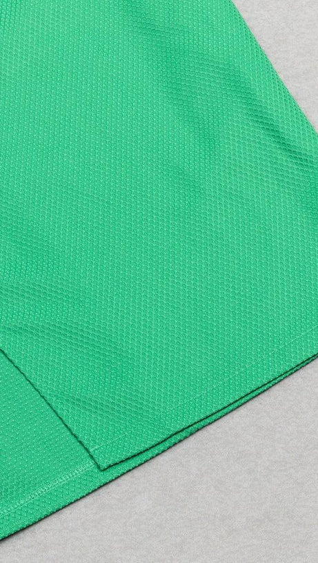 GREEN SLOPING SHOULDER HOLLOW FASHION DRESS