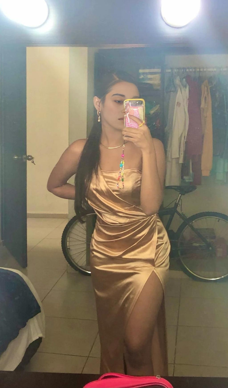 ONE SHOULDER BODYCON MAXI DRESS IN GOLD