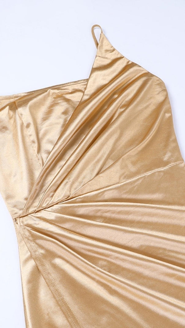 AIIZIE ONE SHOULDER BODYCON MAXI DRESS IN GOLD - product image