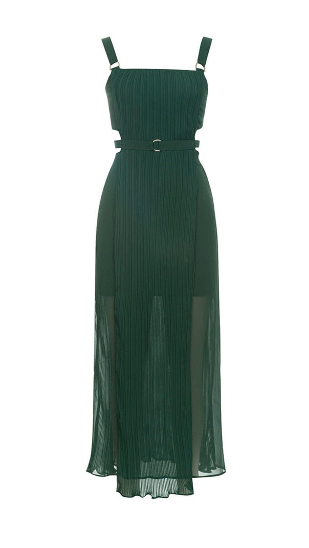 AIIZIE GREEN SLEEVELESS STRAP PLEATED DRESS - product image