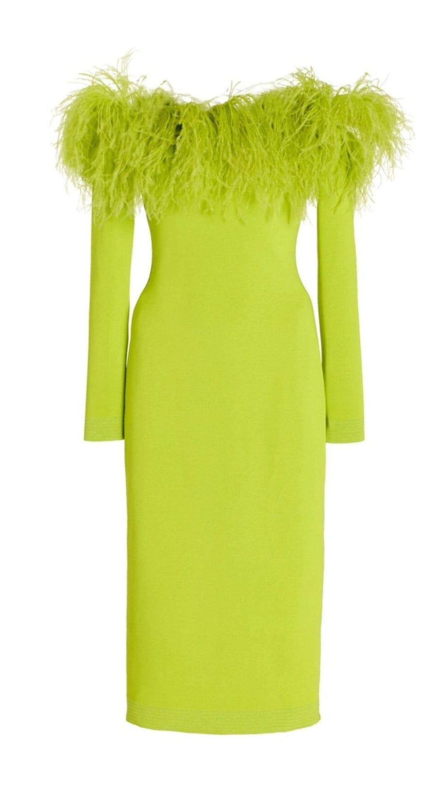ABITO MIDI CON SPALLE SCOPERTE E PIUME