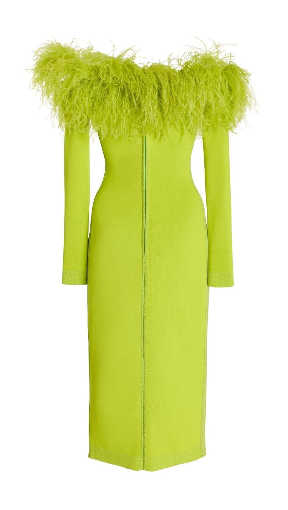 ABITO MIDI CON SPALLE SCOPERTE E PIUME