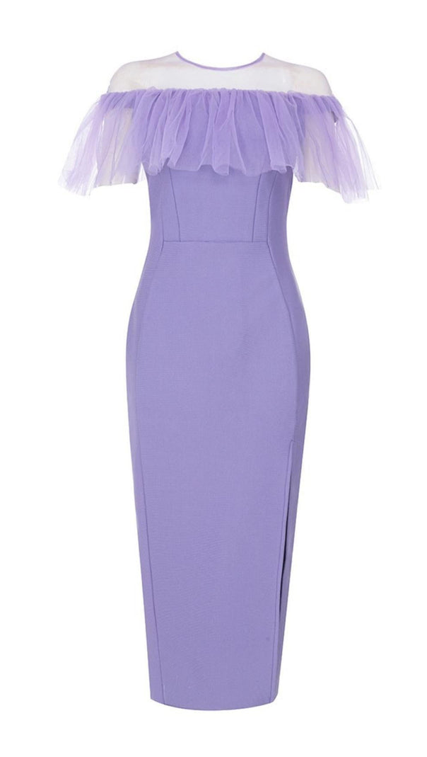 AIIZIE GAUZE RUCHED MIDI DRESS IN PURPLE - product image