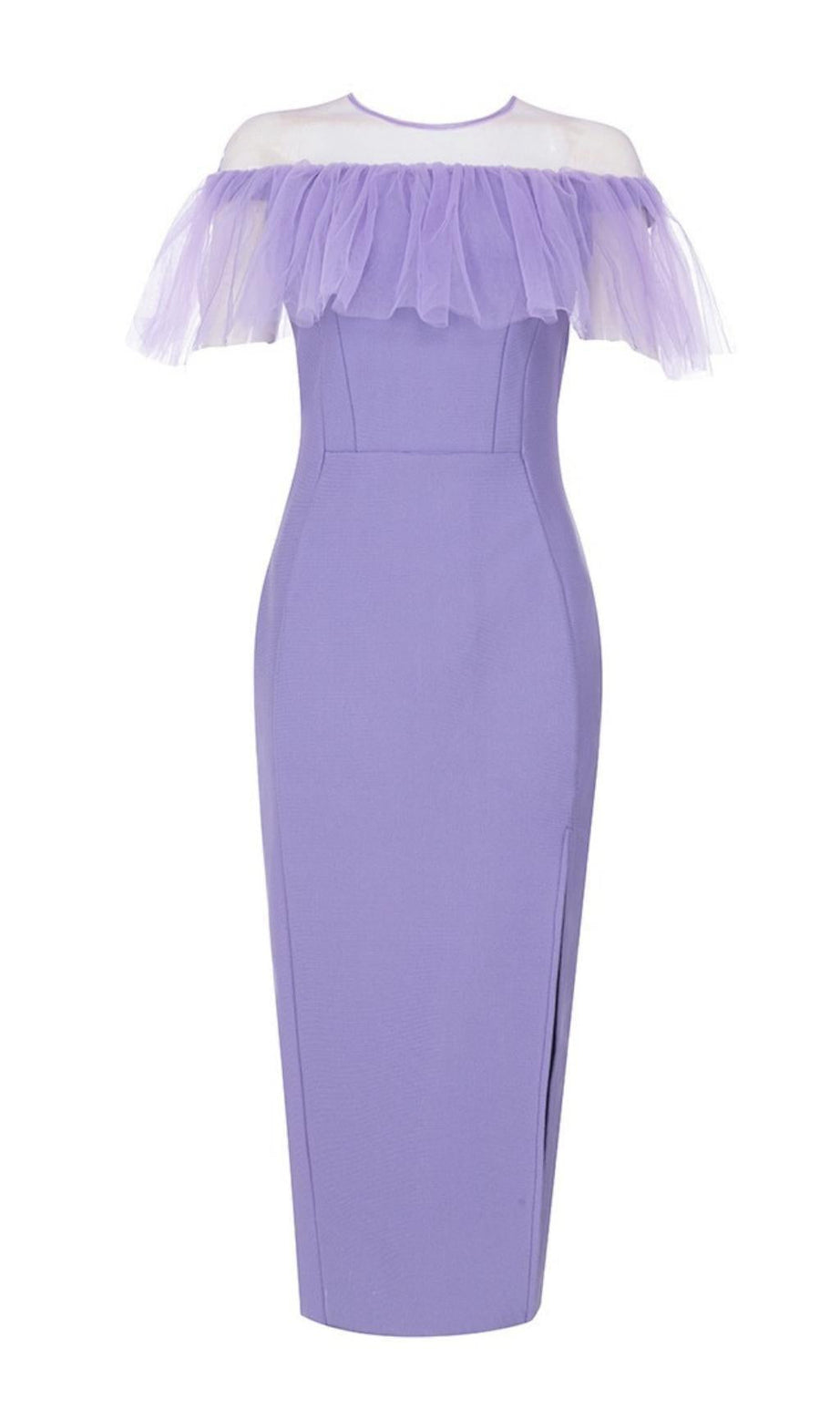 VESTITO MIDI IN GARZA CON RUCHES VIOLA