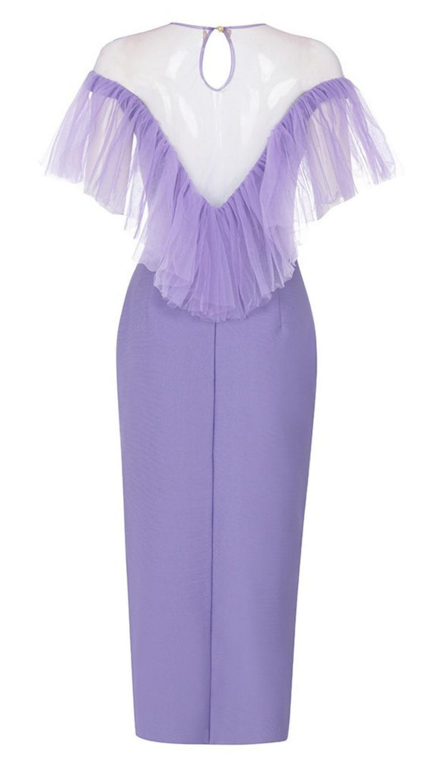 AIIZIE GAUZE RUCHED MIDI DRESS IN PURPLE - product image