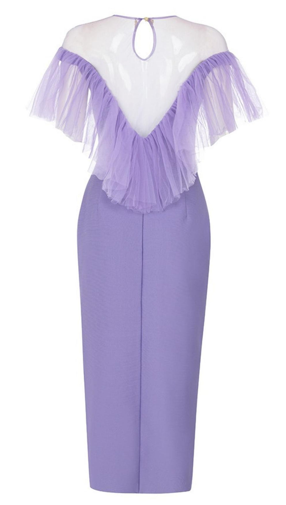 GAUZE RUCHED MIDI DRESS IN PURPLE