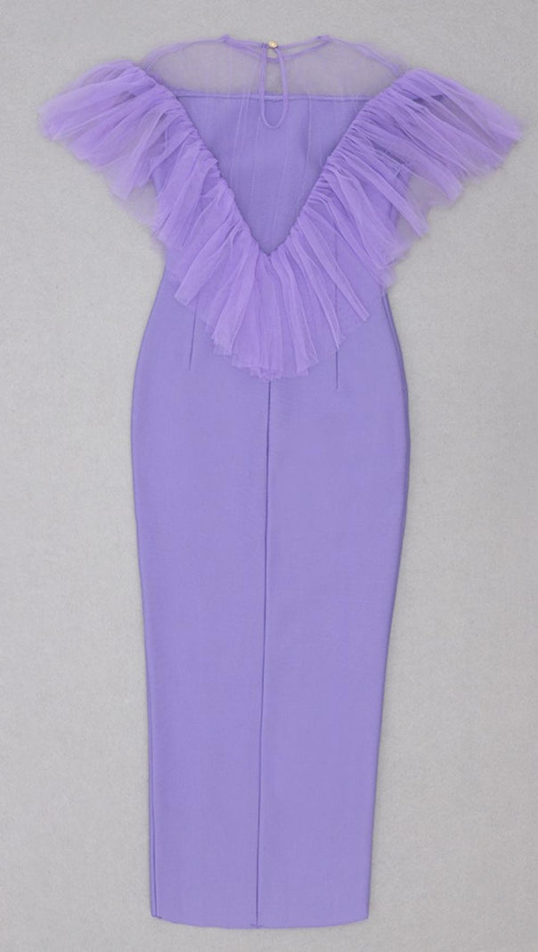 AIIZIE GAUZE RUCHED MIDI DRESS IN PURPLE - product image