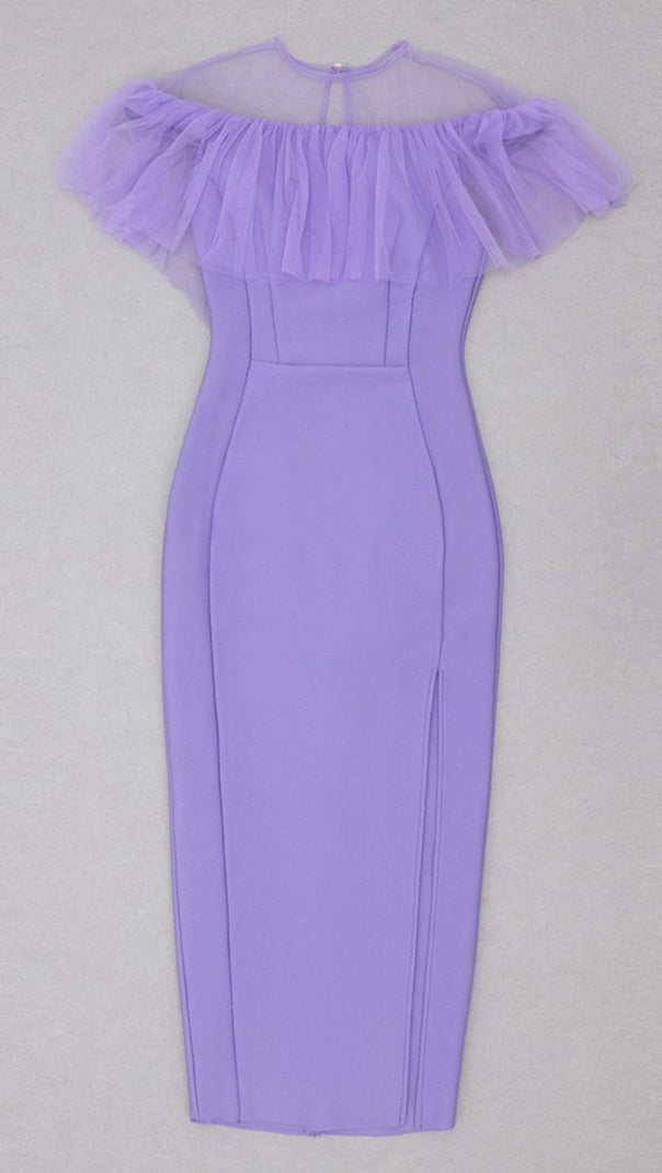 AIIZIE GAUZE RUCHED MIDI DRESS IN PURPLE - product image