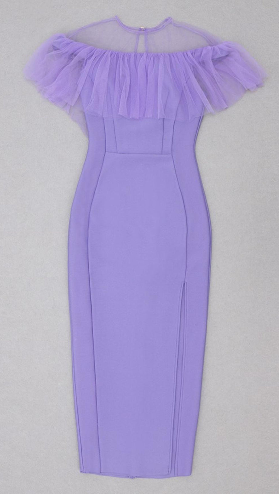 GAUZE RUCHED MIDI DRESS IN PURPLE