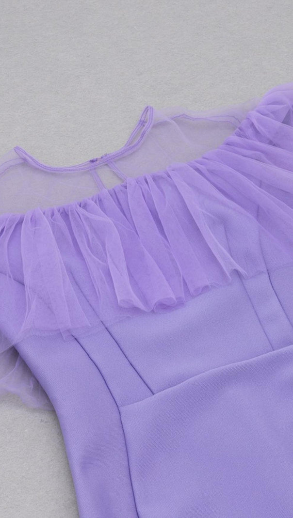 AIIZIE GAUZE RUCHED MIDI DRESS IN PURPLE - product image