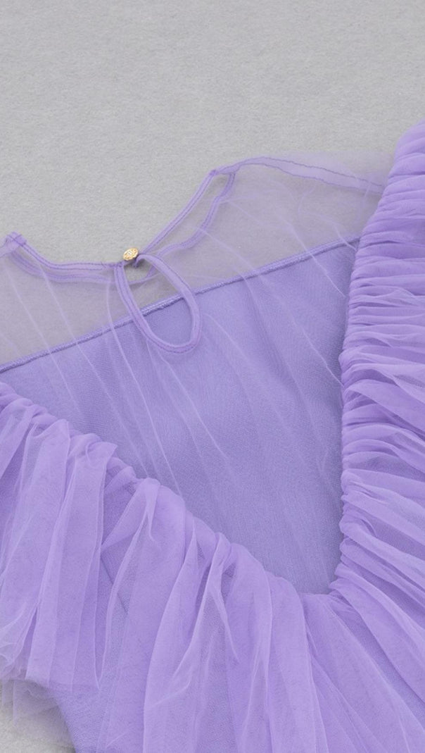 AIIZIE GAUZE RUCHED MIDI DRESS IN PURPLE - product image