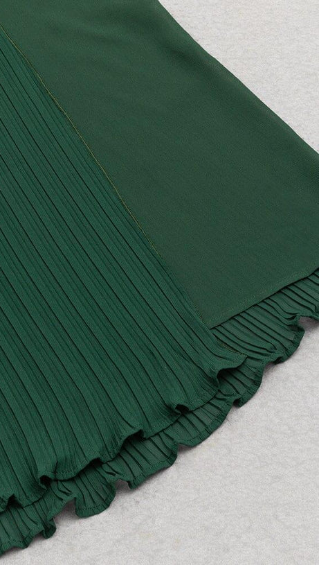 GREEN SLEEVELESS STRAP PLEATED DRESS