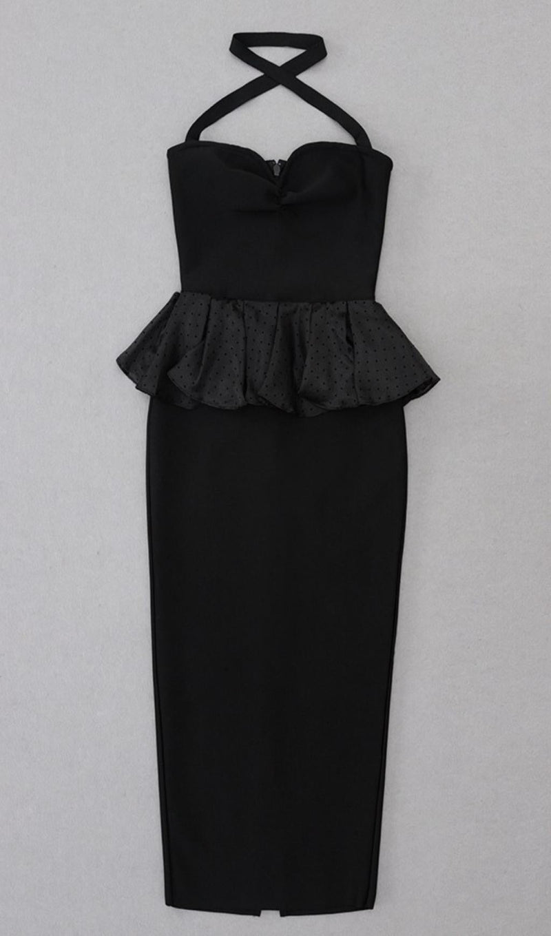 HALTER BANDAGE MIDI DRESS IN BLACK