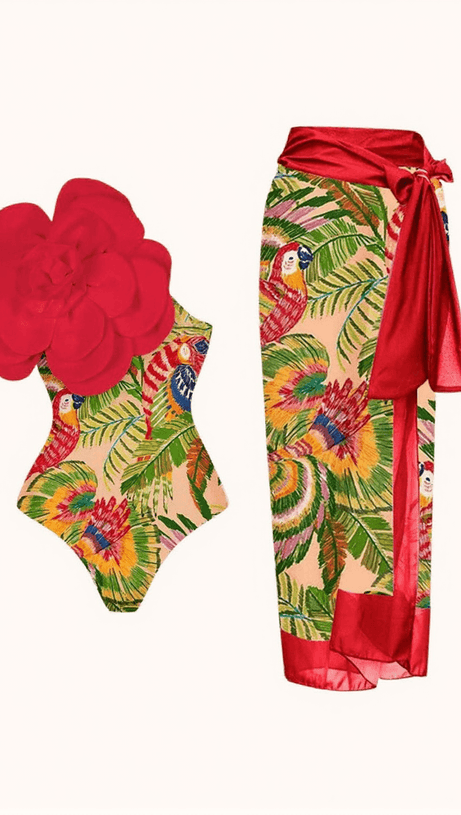 AETHER FLOWER PRINTED SWIMWEAR TWO PIECE SET