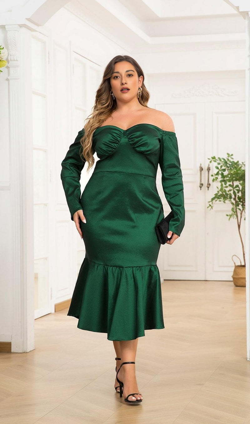 PLUS SIZE OFF THE SHOULDER MIDI DRESS