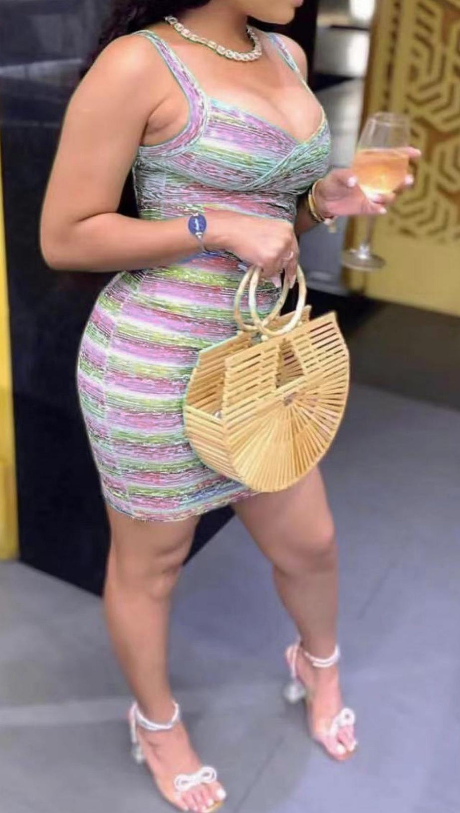 BANDAGE V NECK BODYCON MINI DRESS