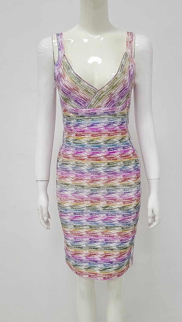 AIIZIE BANDAGE V NECK BODYCON MINI DRESS - product image