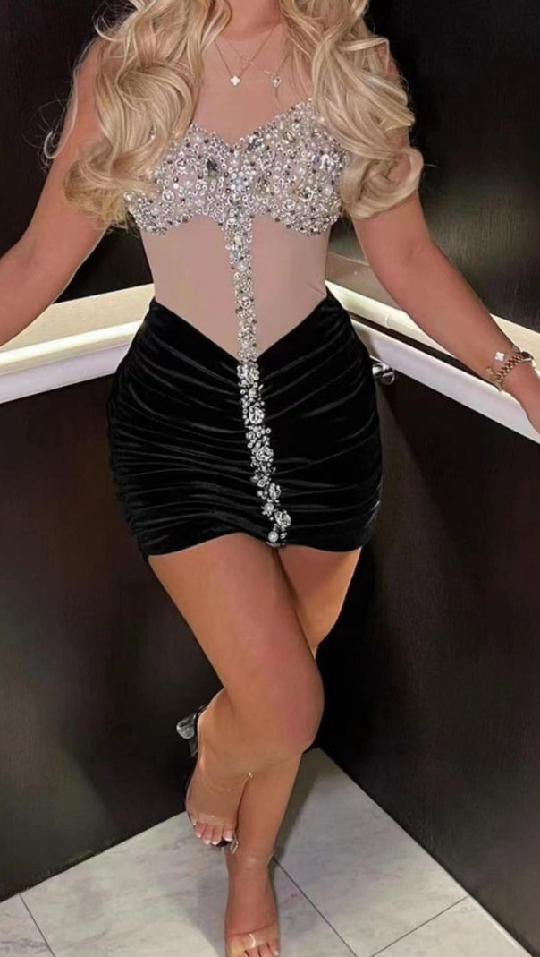 AIIZIE LACE CRYSTAL MIDI DRESS IN BLACK - product image