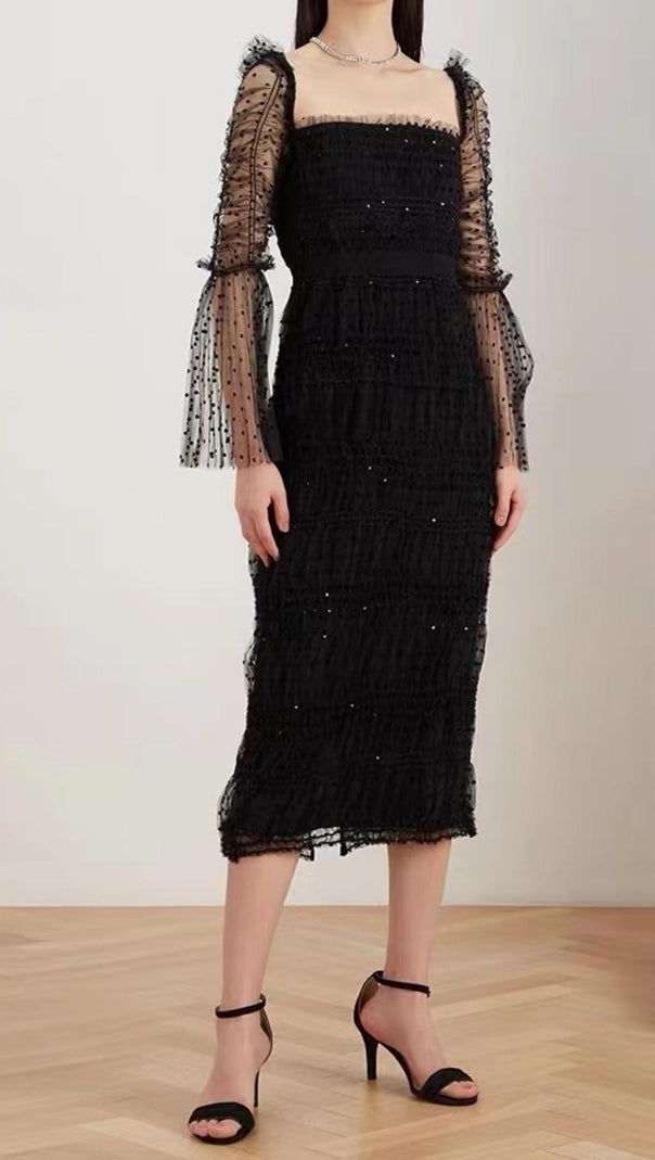 AIIZIE LACE BACKLESS MIDI DRESS IN BLACK - product image