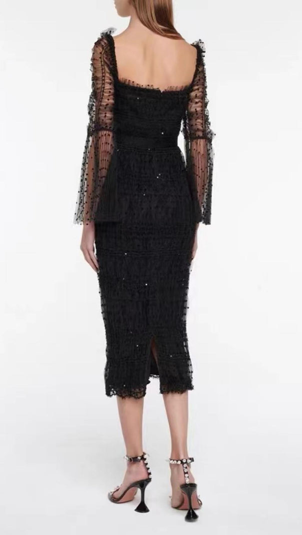 AIIZIE LACE BACKLESS MIDI DRESS IN BLACK - product image