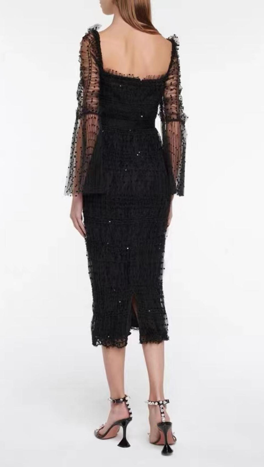 ABITO MIDI IN PIZZO CON SCHIENA SENZA SCHIENA NERO