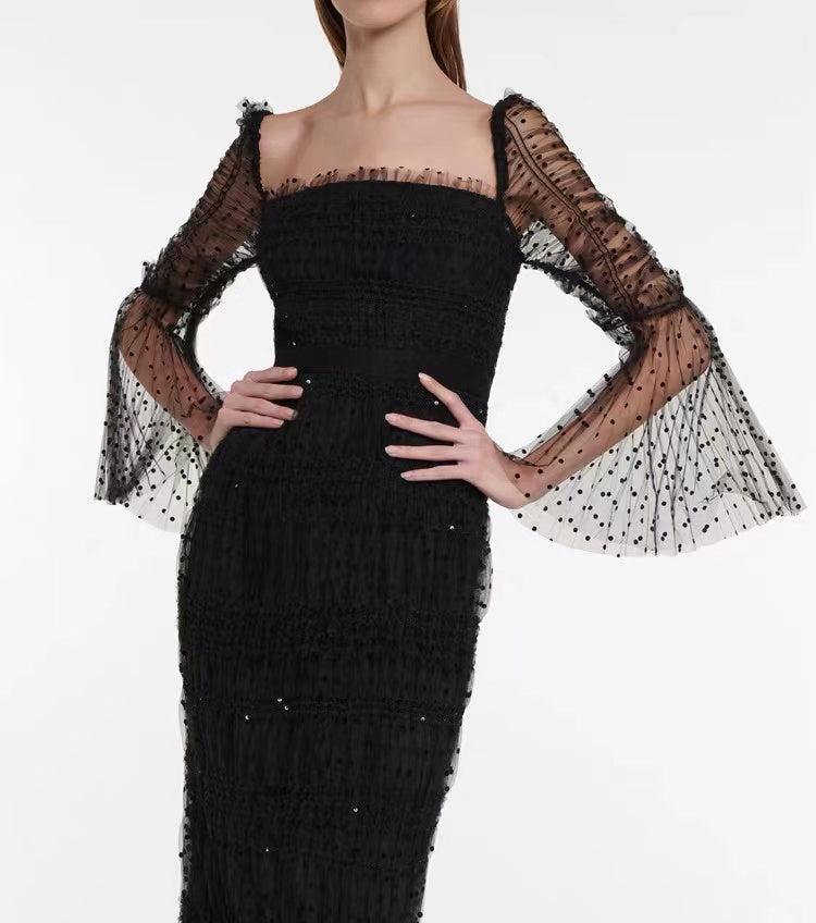 AIIZIE LACE BACKLESS MIDI DRESS IN BLACK - product image