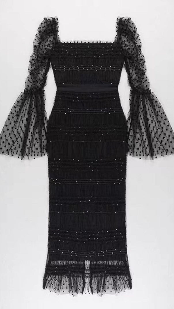 AIIZIE LACE BACKLESS MIDI DRESS IN BLACK - product image