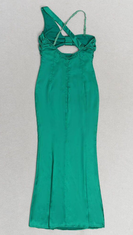 GREEN SATIN MAXI DRESS