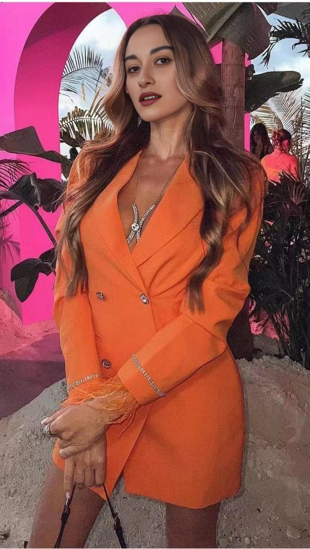 AIIZIE FEATHER BACKLESS SUIT MINI DRESS - product image