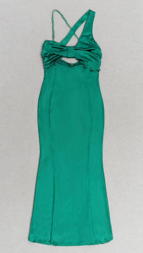 GREEN SATIN MAXI DRESS