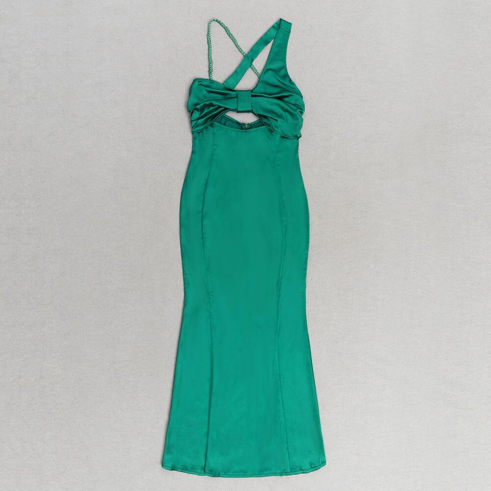 AIIZIE GREEN SATIN MAXI DRESS - product image