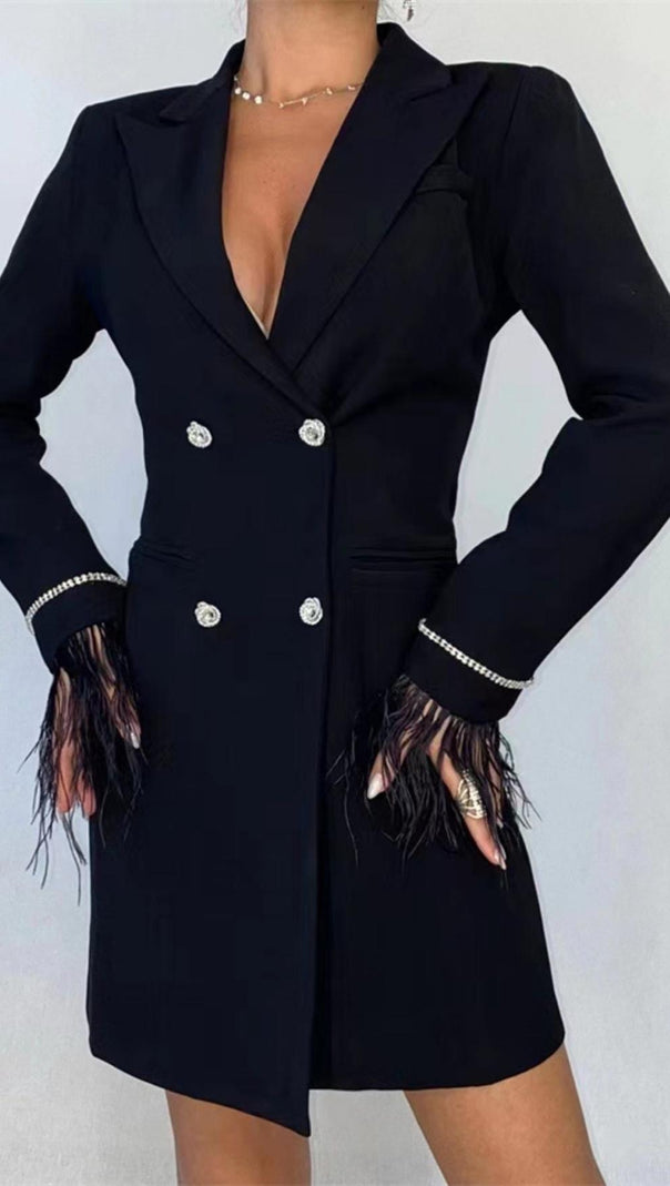 AIIZIE FEATHER BACKLESS SUIT MINI DRESS - product image