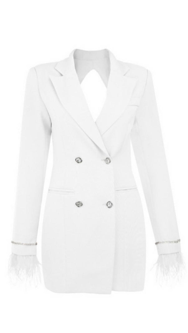 AIIZIE FEATHER BACKLESS SUIT MINI DRESS - product image