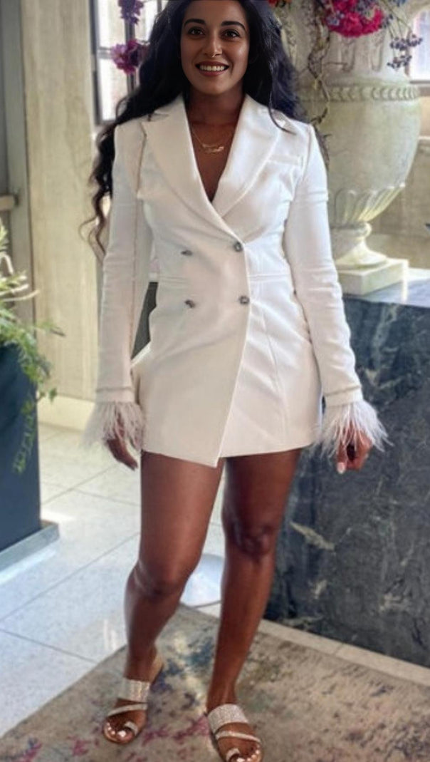 AIIZIE FEATHER BACKLESS SUIT MINI DRESS - product image