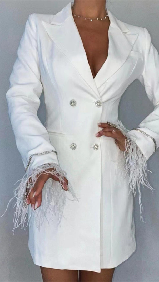 AIIZIE FEATHER BACKLESS SUIT MINI DRESS - product image