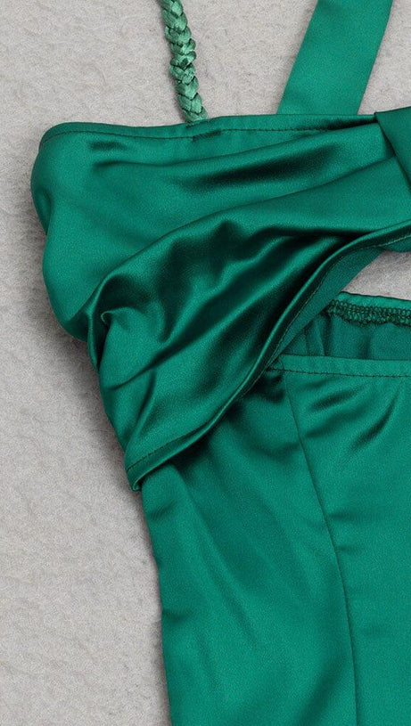 GREEN SATIN MAXI DRESS